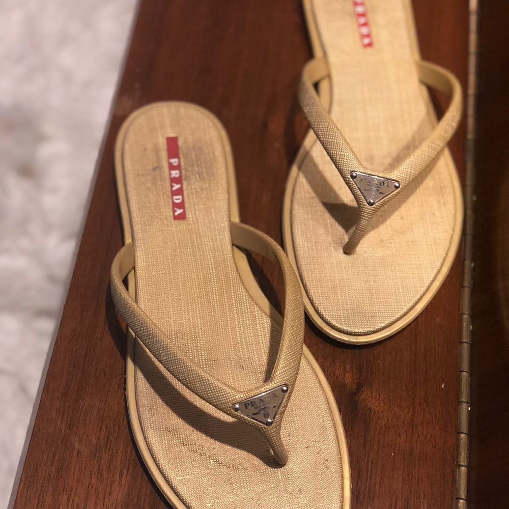 Prada gold saffiano sandals